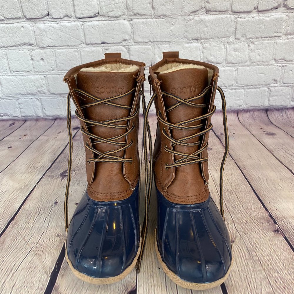 Sporto Sawyer Lace Up Rain Boots Brown/Blue - Picture 2 of 9